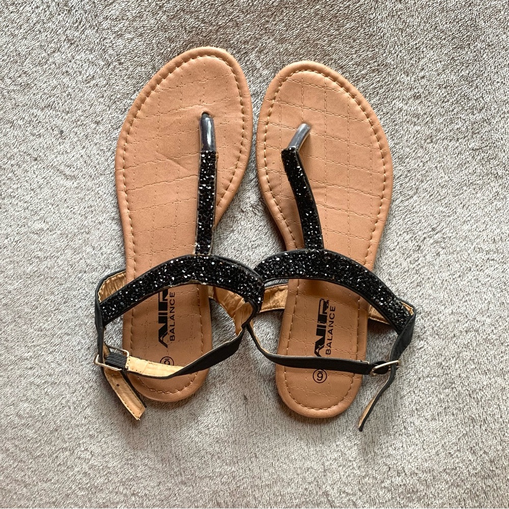 Air Balance Black glitter rhinestone thong sandal size 6